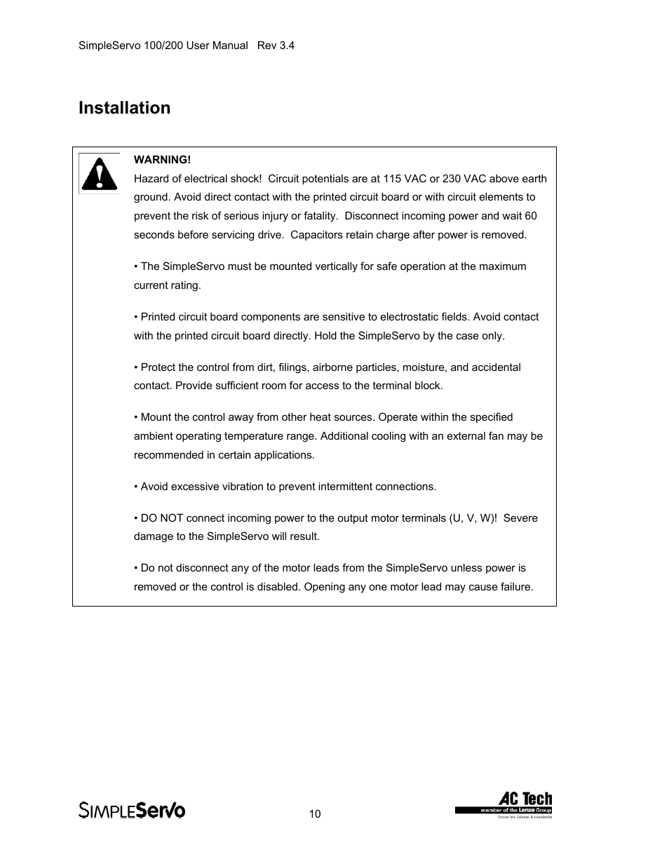 Installation | Lenze SS208AC User Manual | Page 10 / 31