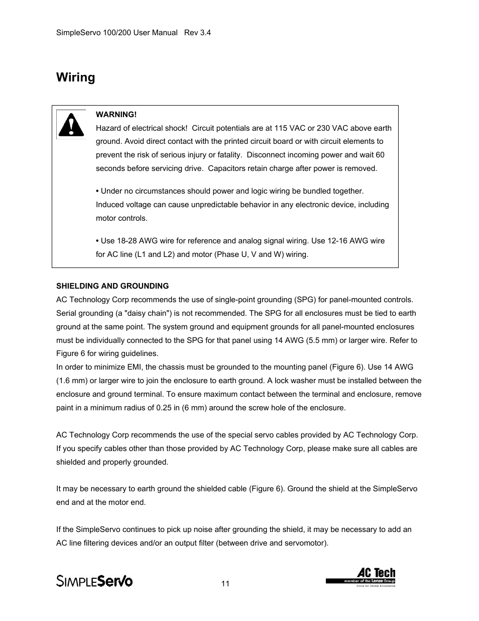 Wiring, Shielding and grounding | Lenze SS208AC User Manual | Page 11 / 31