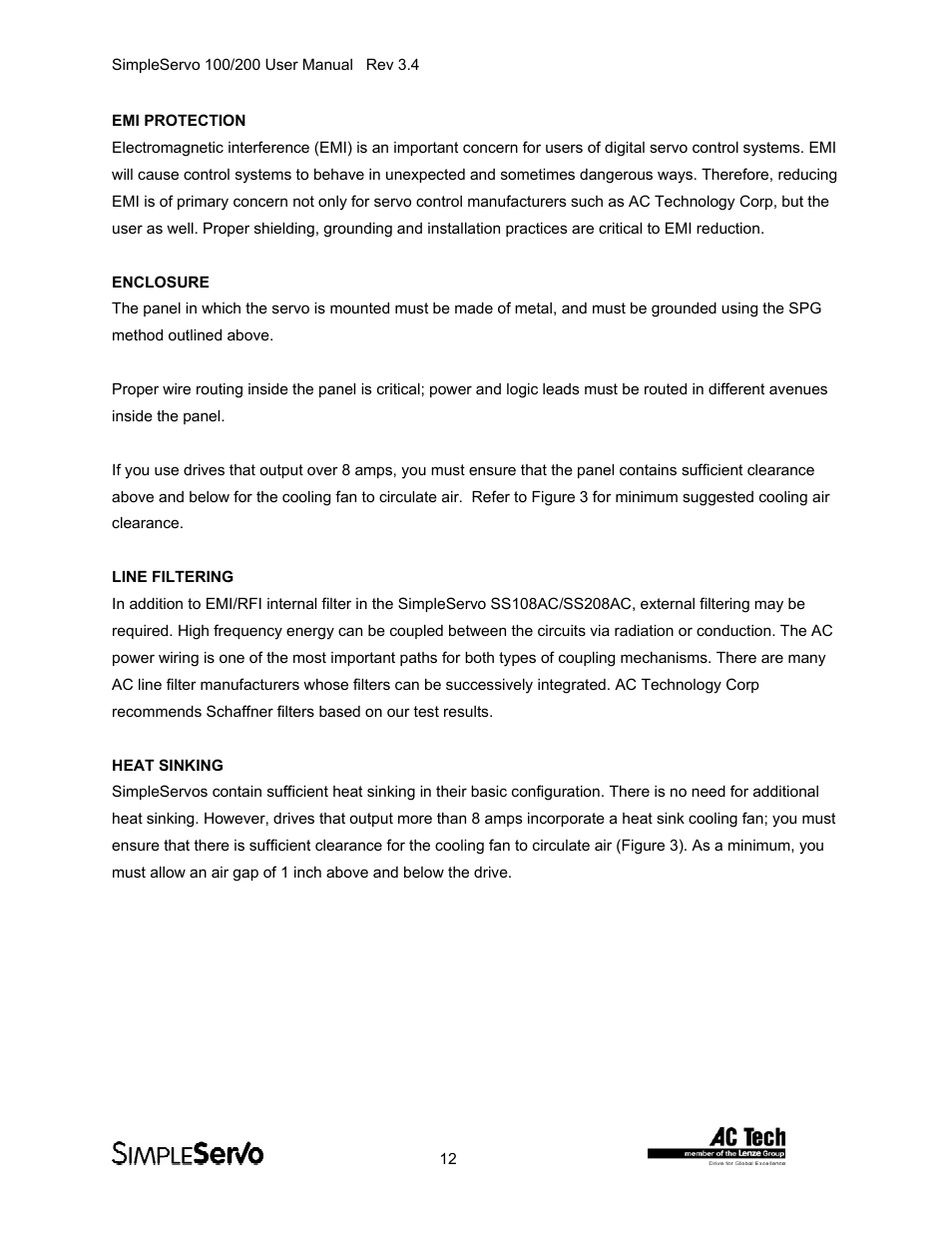 Emi protection, Enclosure, Line filtering | Heat sinking | Lenze SS208AC User Manual | Page 12 / 31