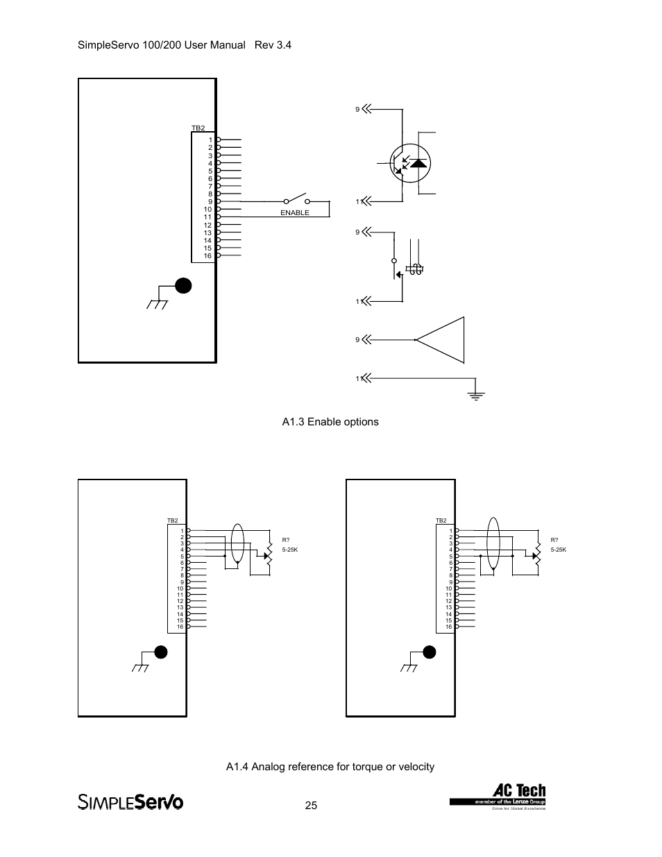 Relay output, A1.3 enable options, A1.4 analog reference for torque or velocity 25 | Lenze SS208AC User Manual | Page 25 / 31