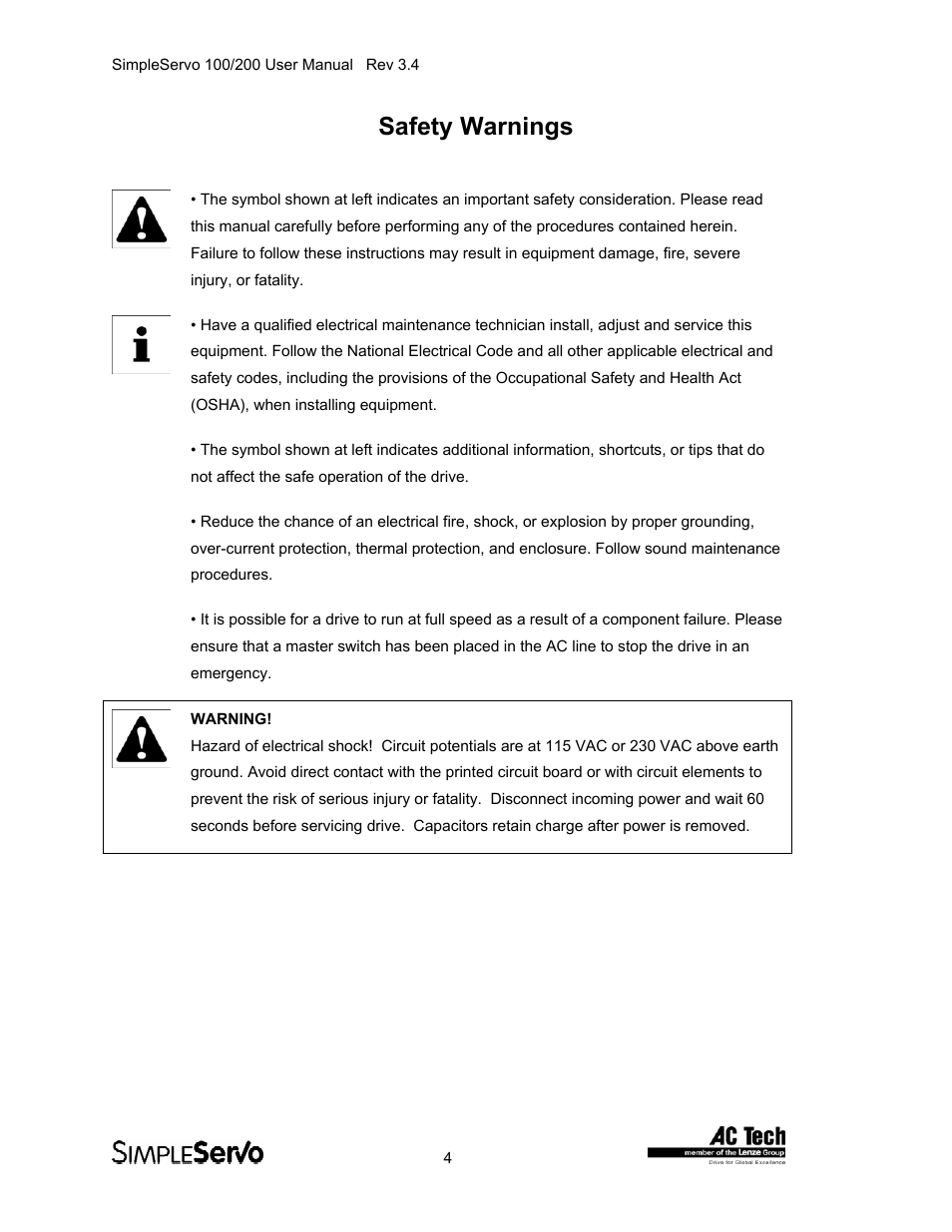 Safety warnings | Lenze SS208AC User Manual | Page 4 / 31
