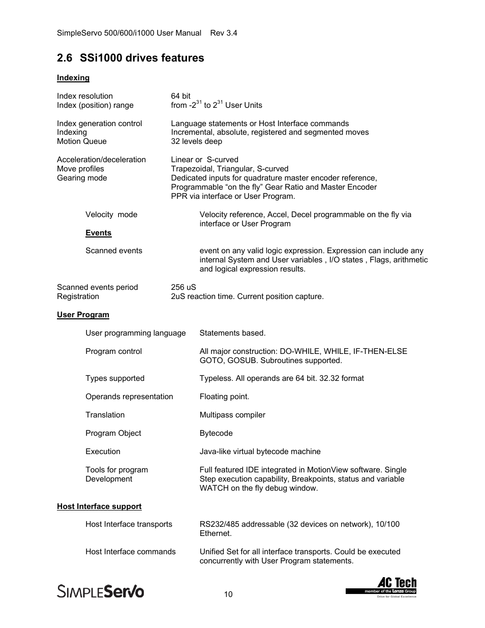 Ssi1000 drives features | Lenze IMSS500+ Simple Servo 500 600 i1000 User Manual | Page 10 / 83