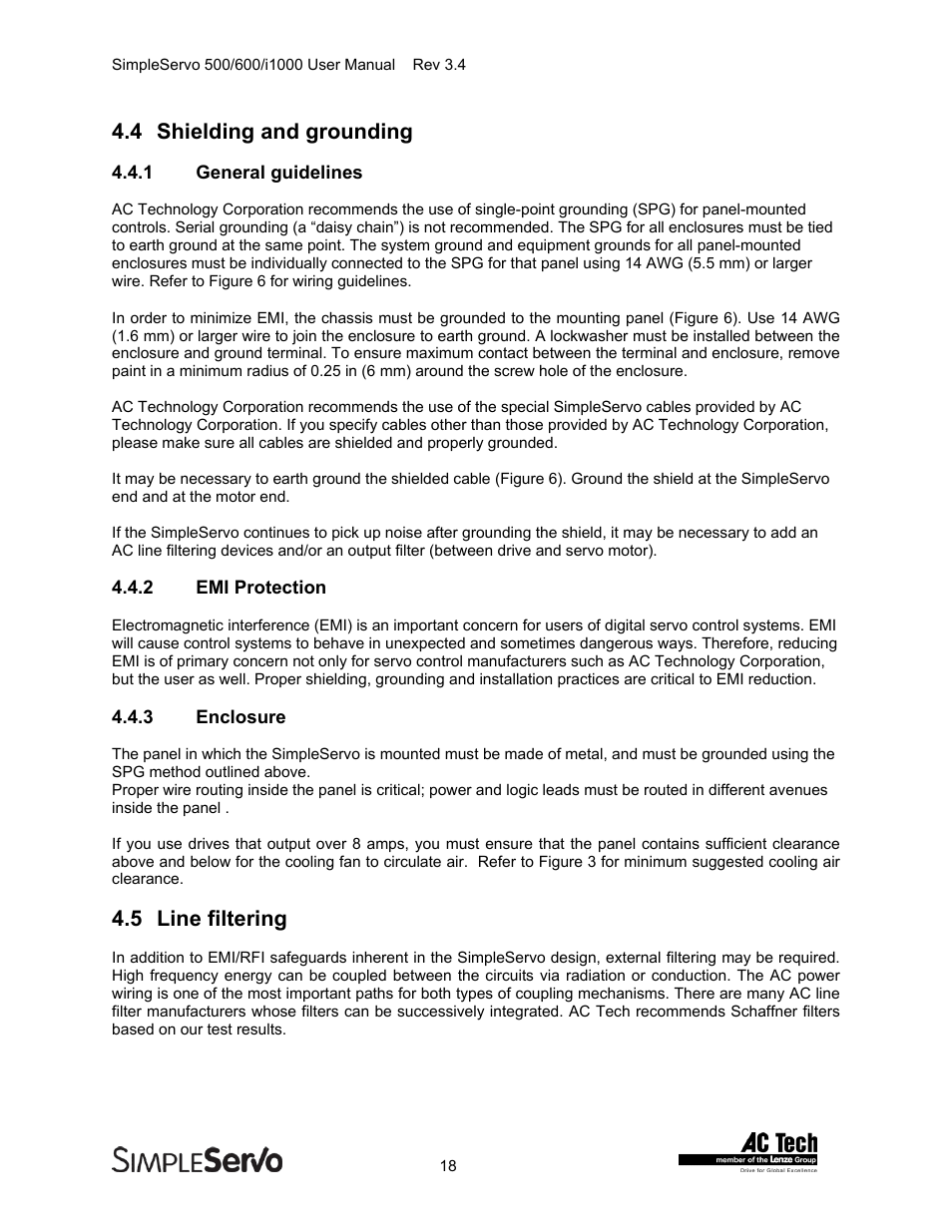 Shielding and grounding, Line filtering, General guidelines | Emi protection, Enclosure, 4 shielding and grounding, 5 line filtering | Lenze IMSS500+ Simple Servo 500 600 i1000 User Manual | Page 18 / 83