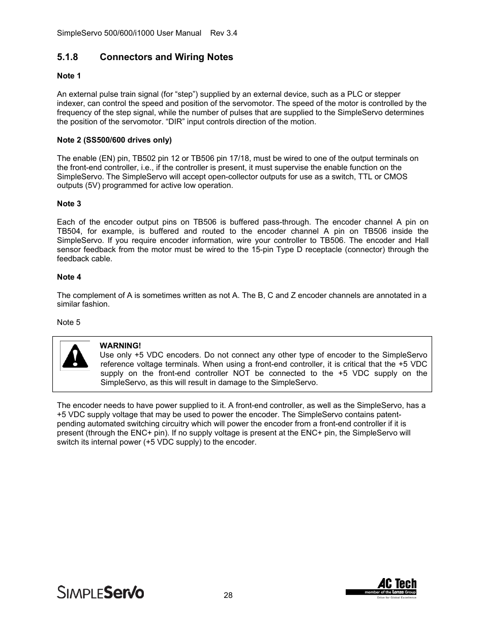 Connectors and wiring notes | Lenze IMSS500+ Simple Servo 500 600 i1000 User Manual | Page 28 / 83