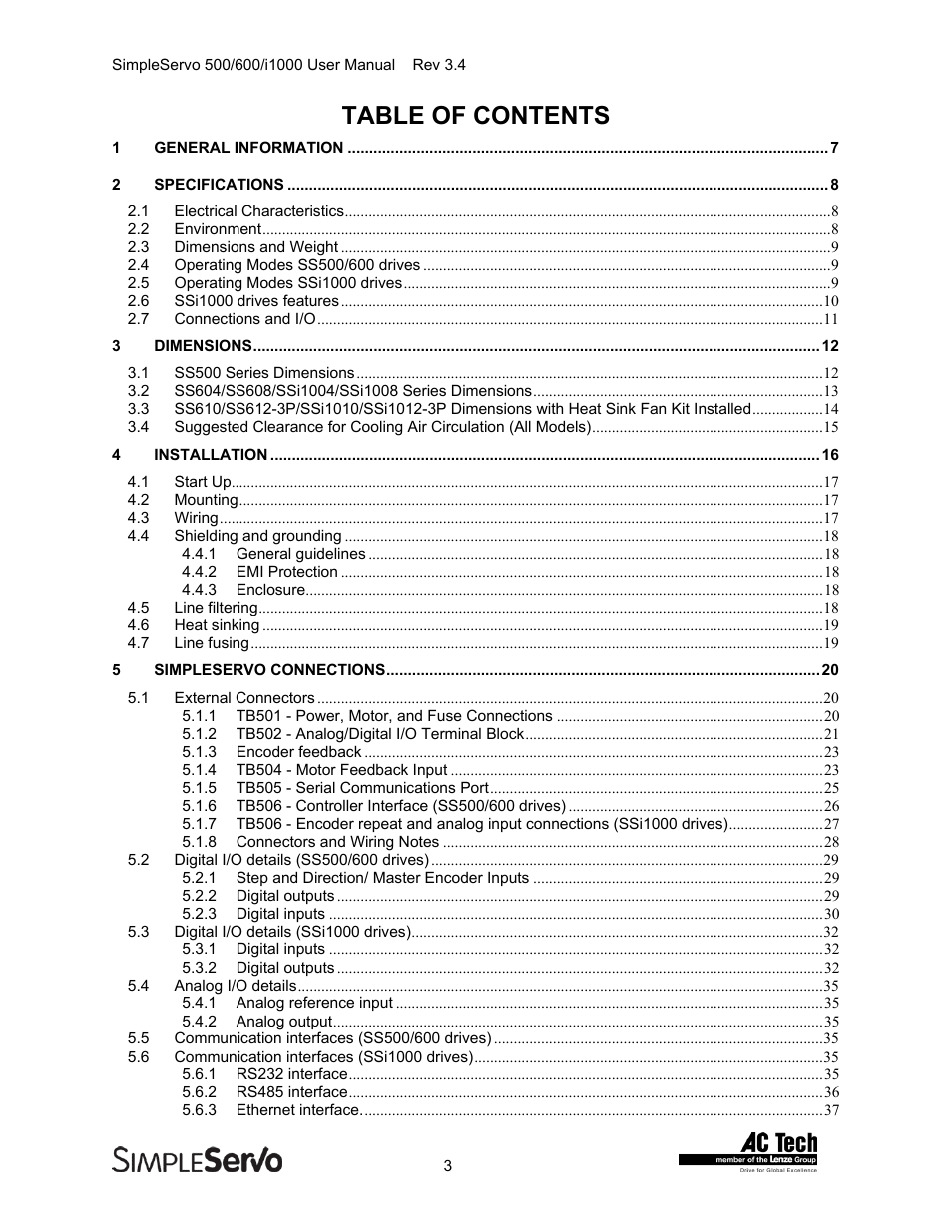 Lenze IMSS500+ Simple Servo 500 600 i1000 User Manual | Page 3 / 83