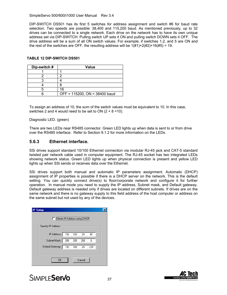 Ethernet interface | Lenze IMSS500+ Simple Servo 500 600 i1000 User Manual | Page 37 / 83