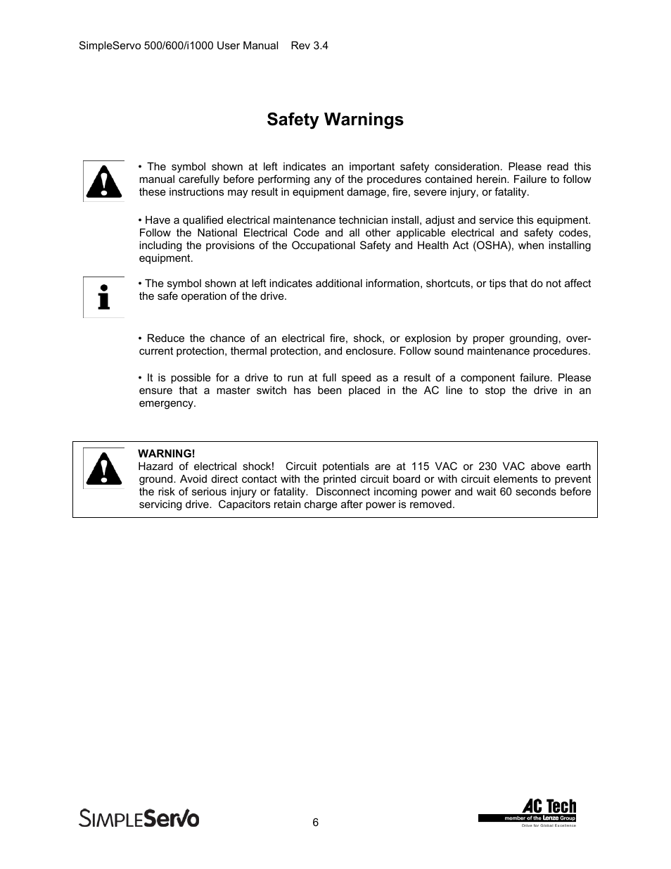 Safety warnings | Lenze IMSS500+ Simple Servo 500 600 i1000 User Manual | Page 6 / 83