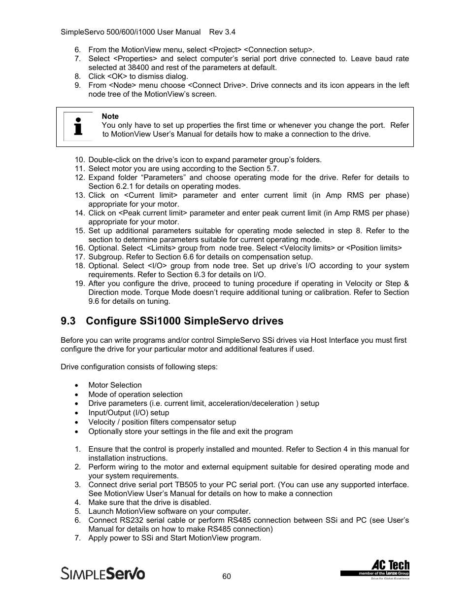 Configure ssi1000 simpleservo drives, Or to section 9.3 for ssi1000 drive | Lenze IMSS500+ Simple Servo 500 600 i1000 User Manual | Page 60 / 83