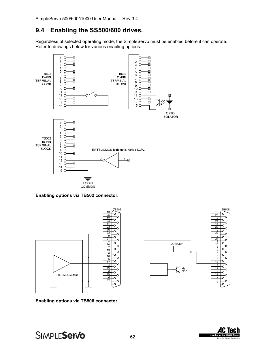 Enabling the ss500/600 drives, Ction 9.4 | Lenze IMSS500+ Simple Servo 500 600 i1000 User Manual | Page 62 / 83
