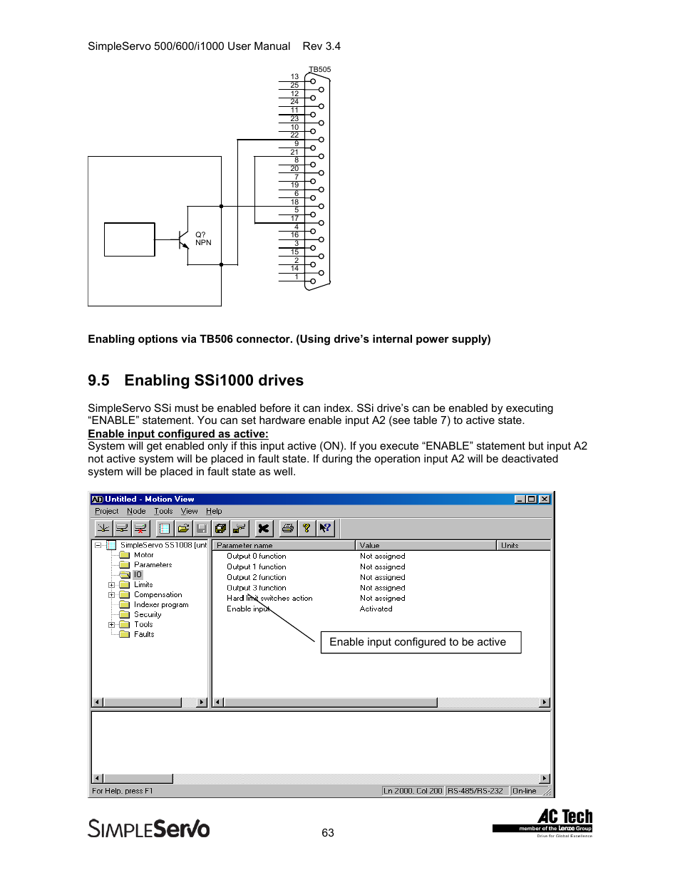 Enabling ssi1000 drives | Lenze IMSS500+ Simple Servo 500 600 i1000 User Manual | Page 63 / 83
