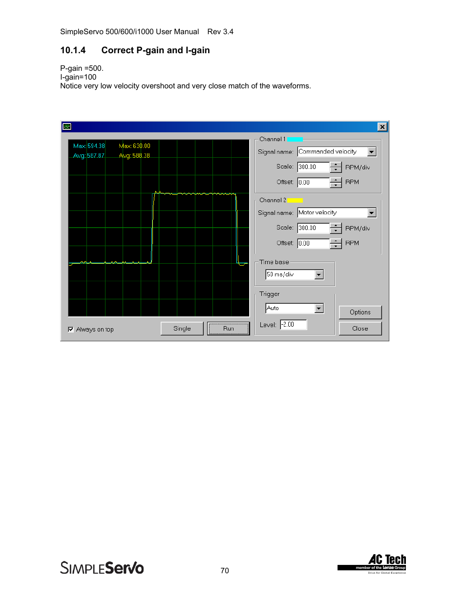 Correct p-gain and i-gain | Lenze IMSS500+ Simple Servo 500 600 i1000 User Manual | Page 70 / 83