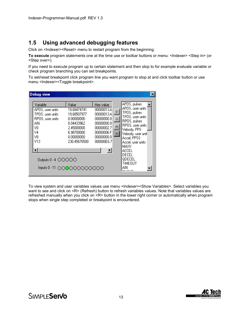 5using advanced debugging features, Using advanced debugging features, 5 using advanced debugging features | Lenze PMSS1000 Simple Servo User Manual | Page 13 / 72