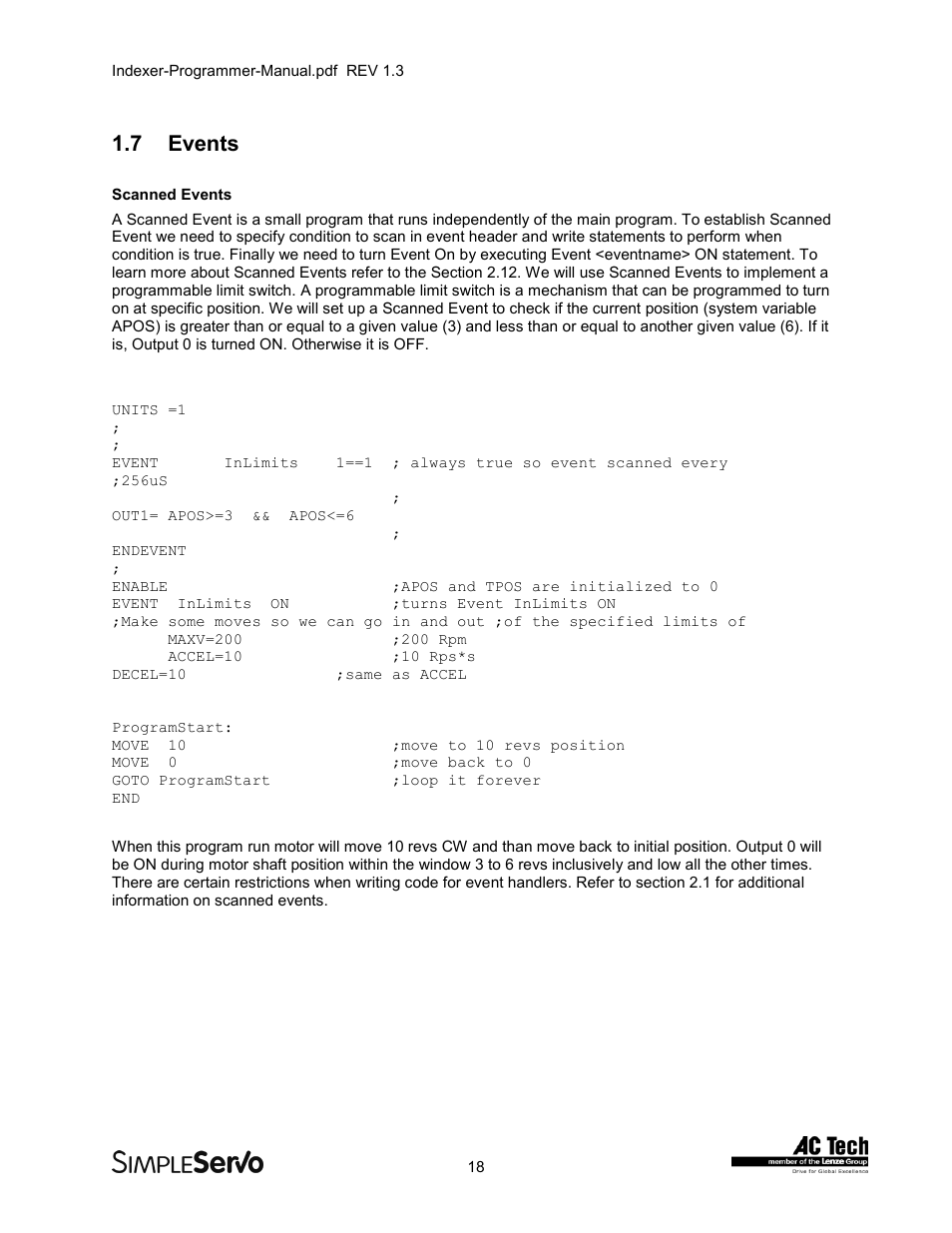 7events, Events, 7 events | Lenze PMSS1000 Simple Servo User Manual | Page 18 / 72