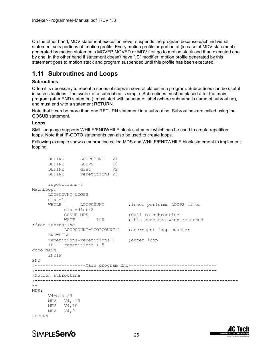11subroutines and loops, Subroutines and loops, 11 subroutines and loops | Lenze PMSS1000 Simple Servo User Manual | Page 25 / 72