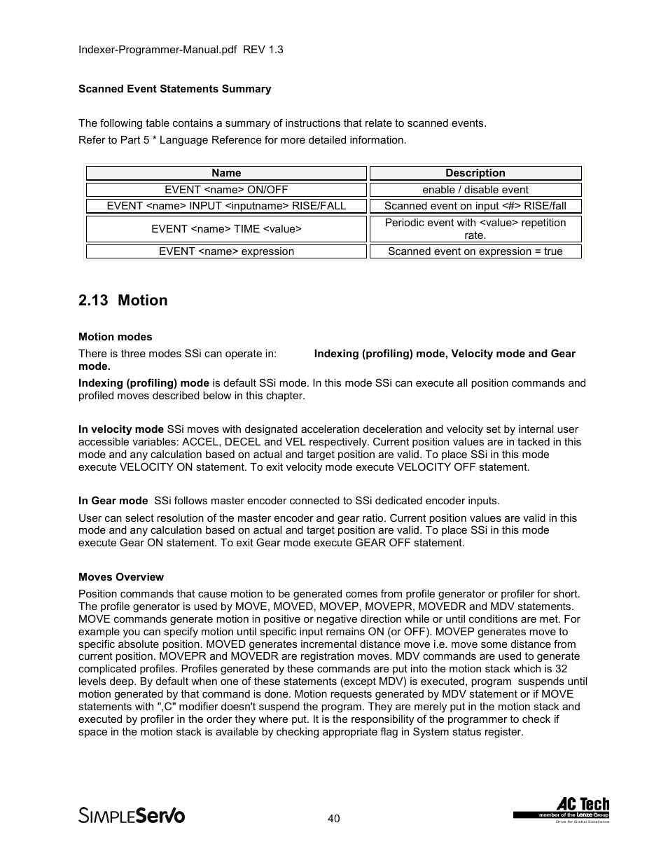 13motion, Motion, 13 motion | Lenze PMSS1000 Simple Servo User Manual | Page 40 / 72