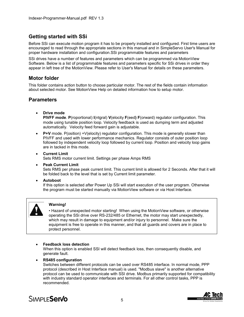 Getting started with ssi, Motor folder, Parameters | Lenze PMSS1000 Simple Servo User Manual | Page 5 / 72