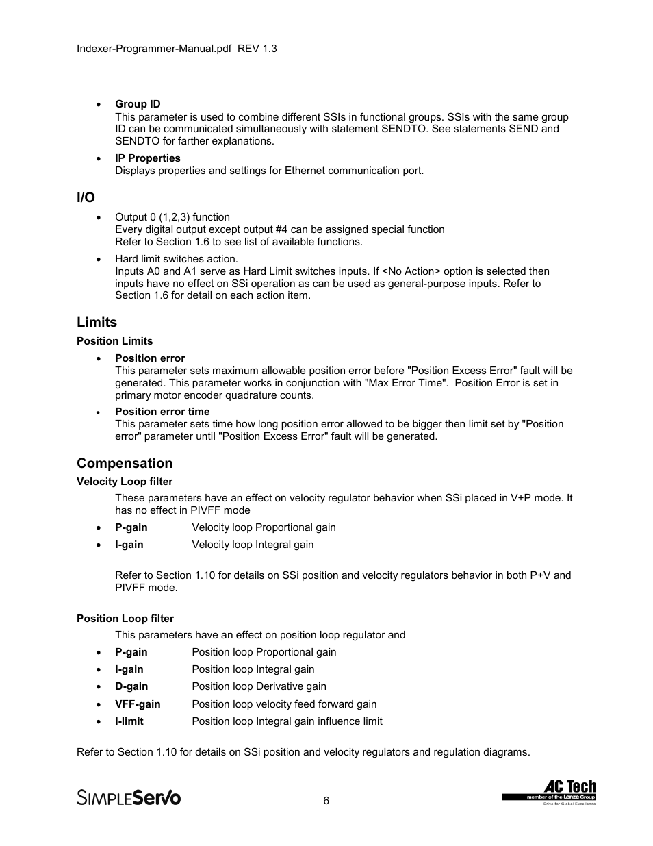 Limits, Compensation | Lenze PMSS1000 Simple Servo User Manual | Page 6 / 72