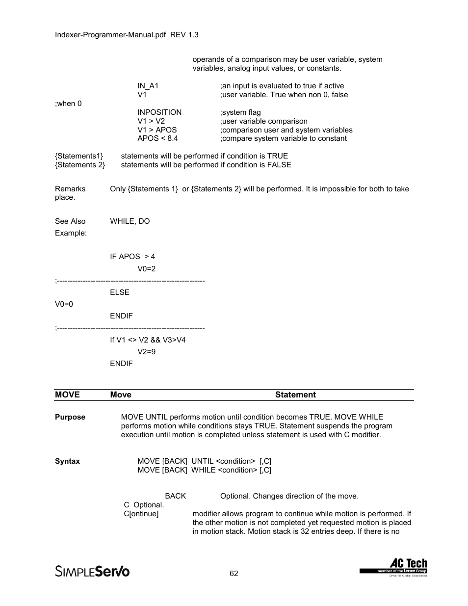 Movemove statement, Move, Move statement | Lenze PMSS1000 Simple Servo User Manual | Page 62 / 72