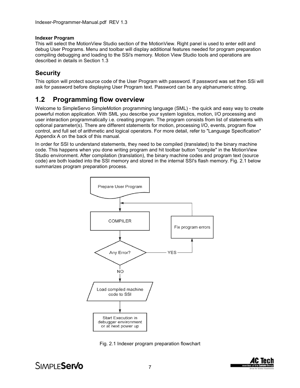 Security, 2programming flow overview, Programming flow overview | 2 programming flow overview | Lenze PMSS1000 Simple Servo User Manual | Page 7 / 72