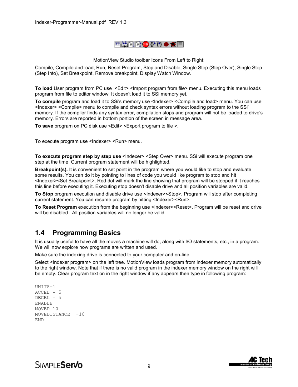 4programming basics, Programming basics, 4 programming basics | Lenze PMSS1000 Simple Servo User Manual | Page 9 / 72