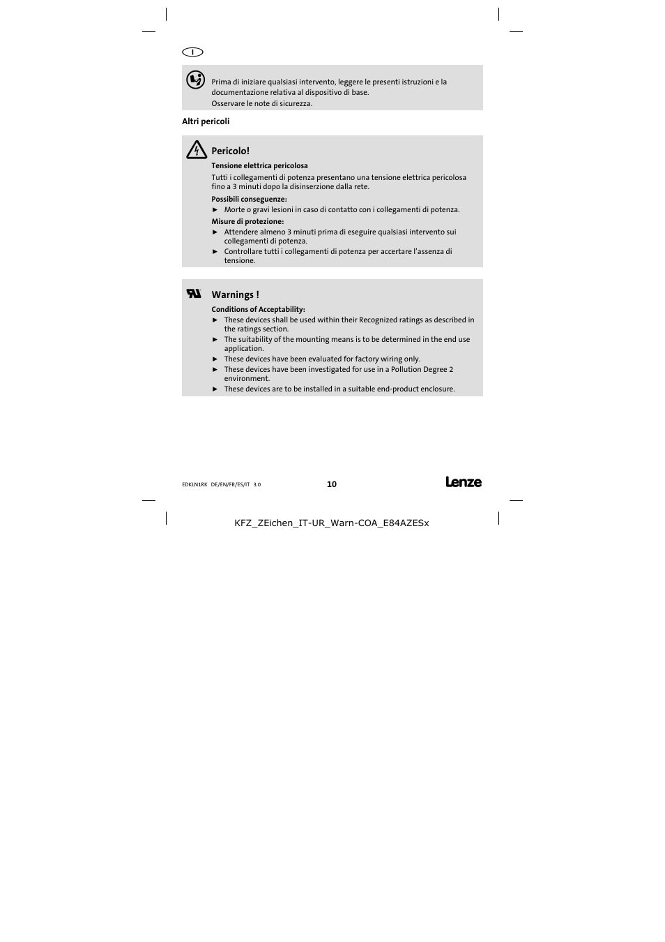 Altri pericoli | Lenze ELN1−0250H018 User Manual | Page 10 / 14