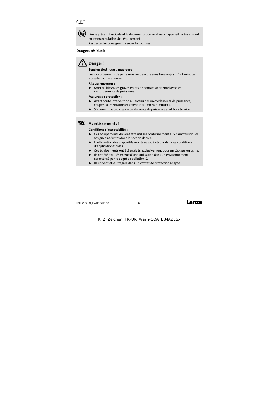 Dangers résiduels | Lenze ELN1−0250H018 User Manual | Page 6 / 14