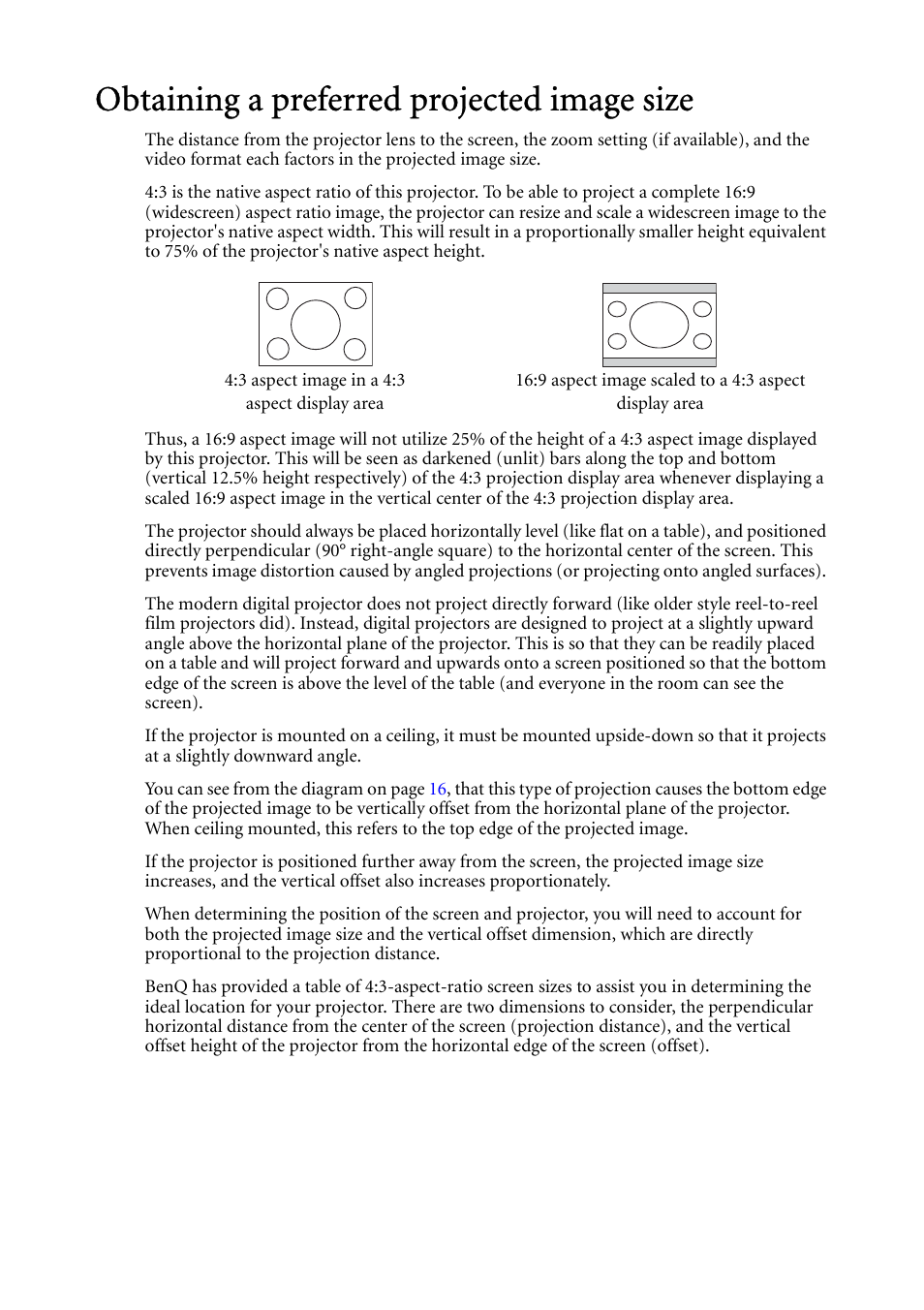 Obtaining a preferred projected image size | BenQ MP624 User Manual | Page 14 / 62