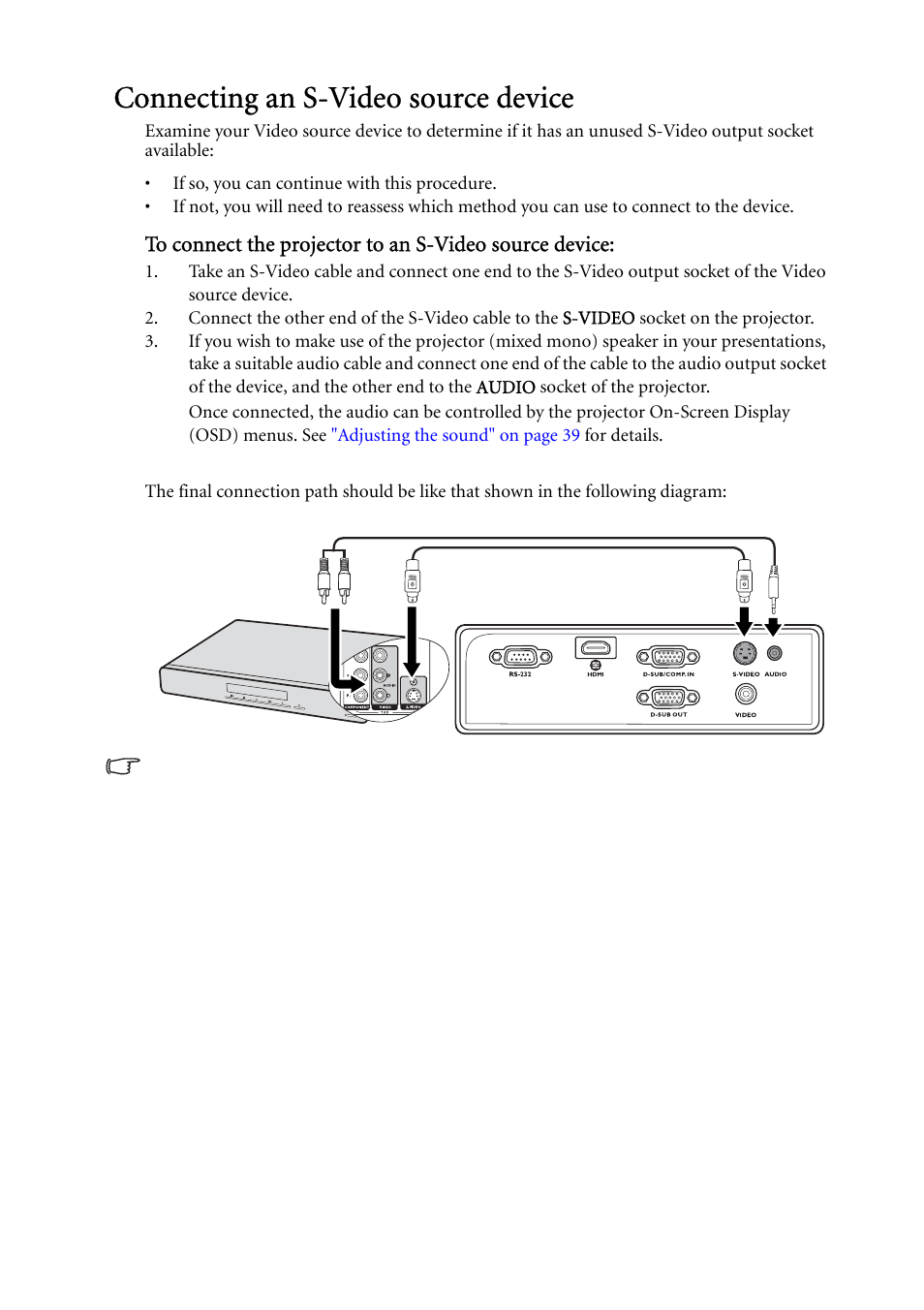 Connecting an s-video source device | BenQ MP624 User Manual | Page 22 / 62