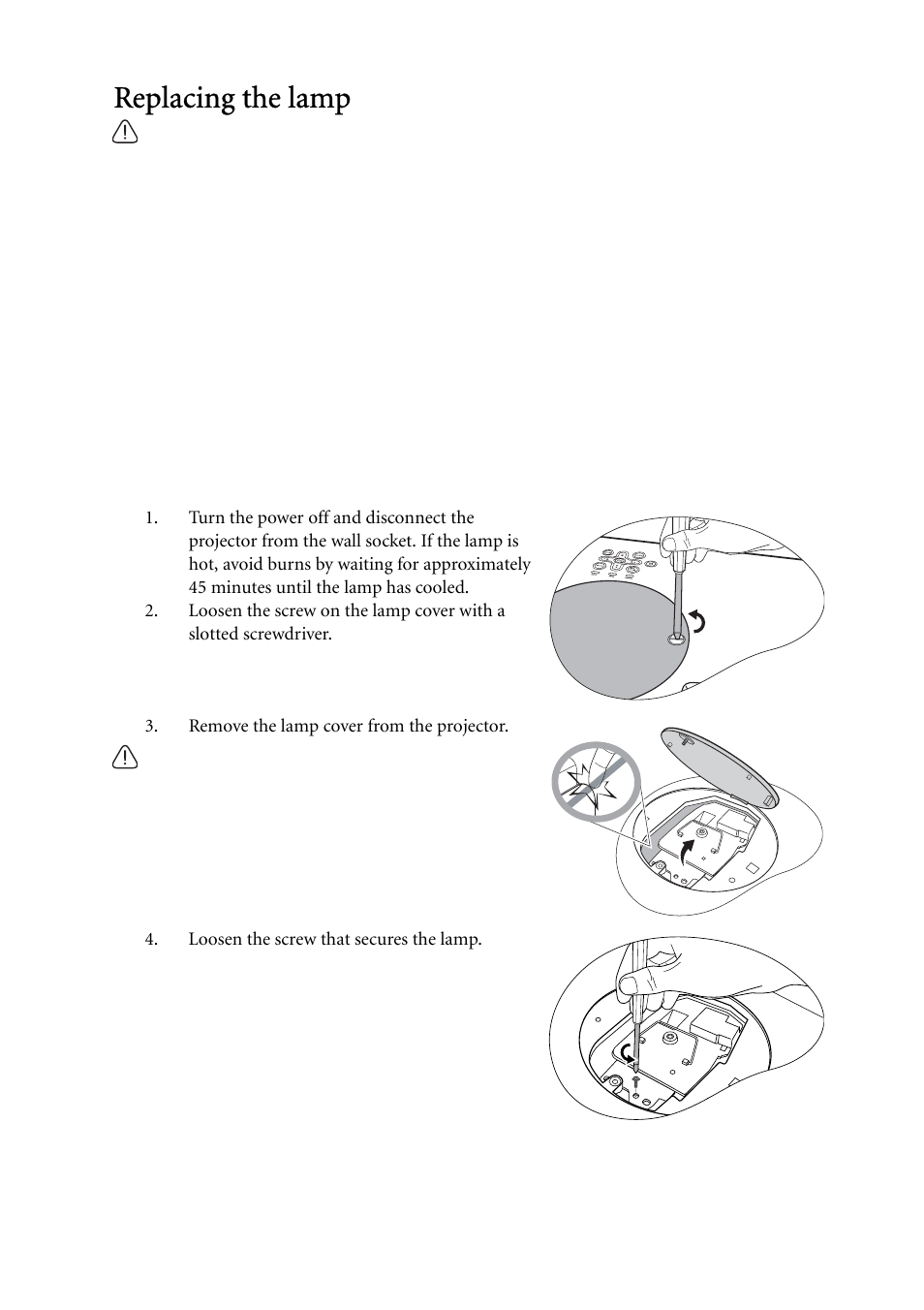 Replacing the lamp | BenQ MP624 User Manual | Page 52 / 62