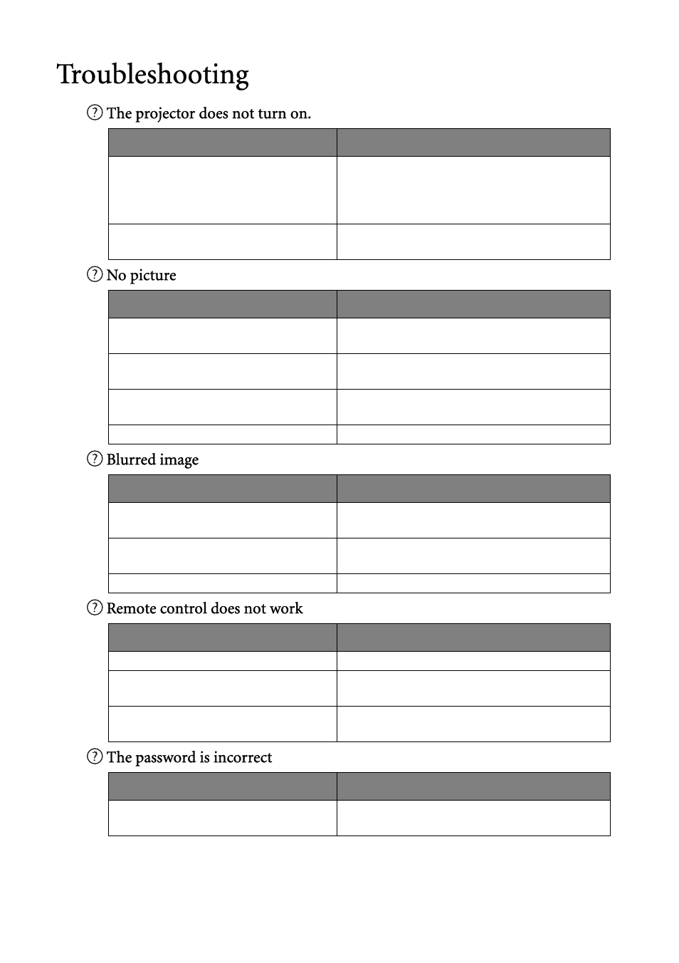 Troubleshooting | BenQ MP624 User Manual | Page 56 / 62