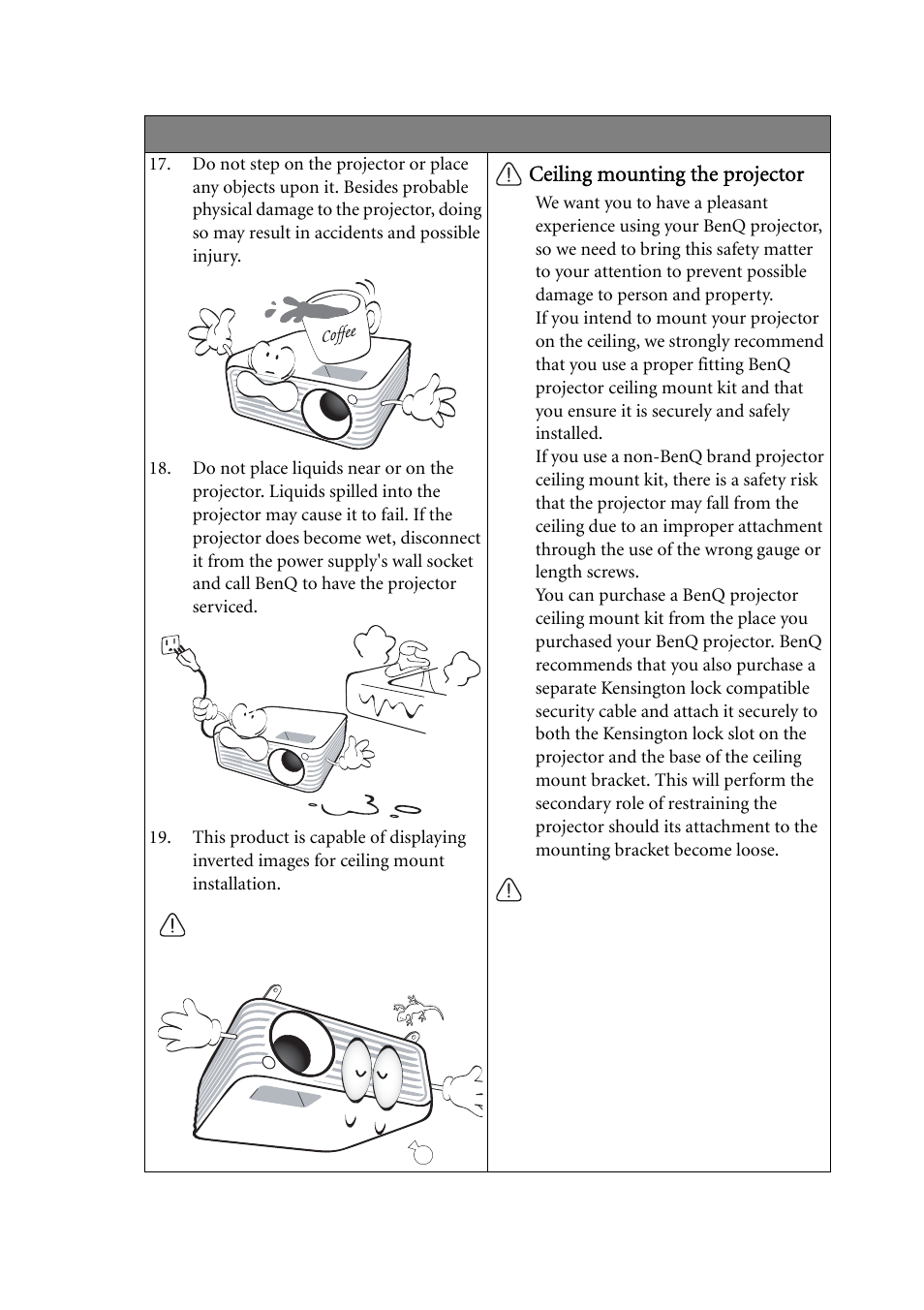 Ceiling mounting the projector | BenQ MP624 User Manual | Page 6 / 62