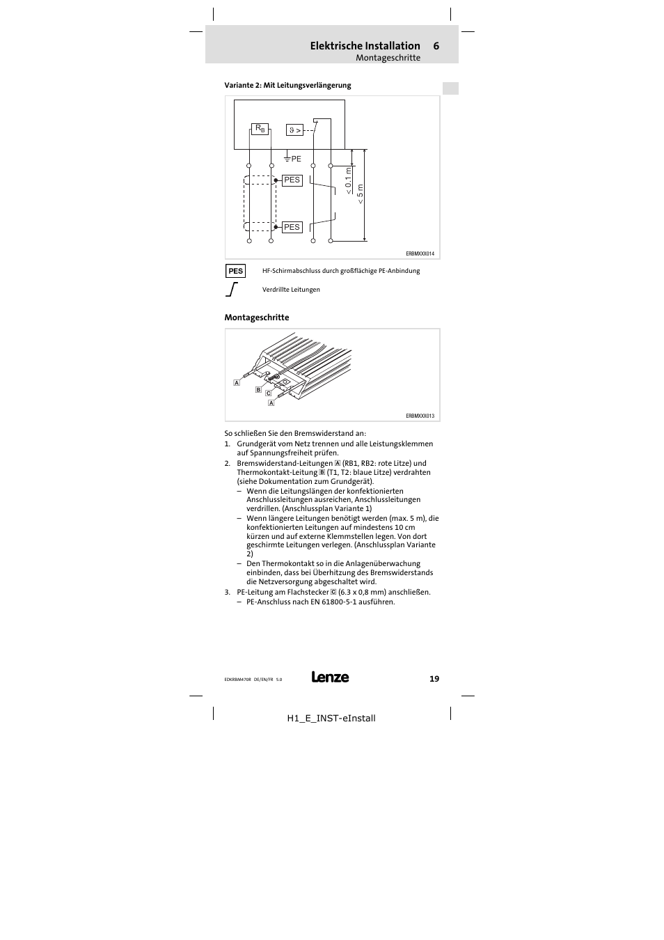 Montageschritte, Elektrische installation | Lenze ERBMxxxRxxxx User Manual | Page 19 / 58