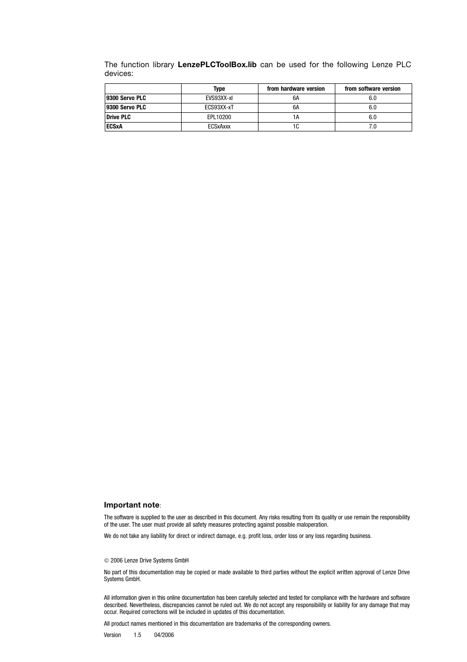 This function library can be used for | Lenze DDS Function library PLCToolBox User Manual | Page 2 / 26
