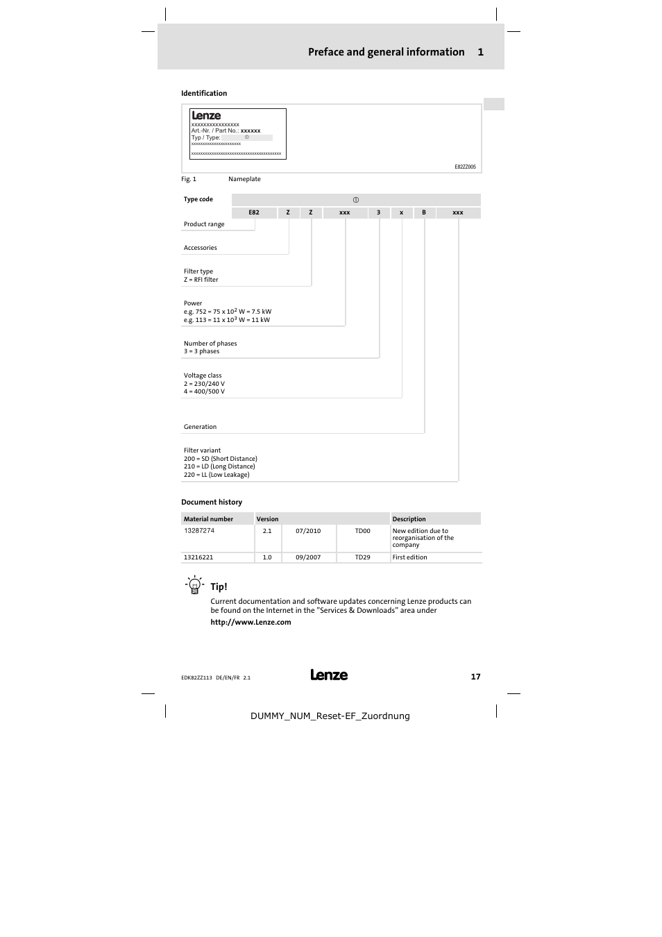 Preface and general information 1 | Lenze E82ZZ113 User Manual | Page 17 / 44