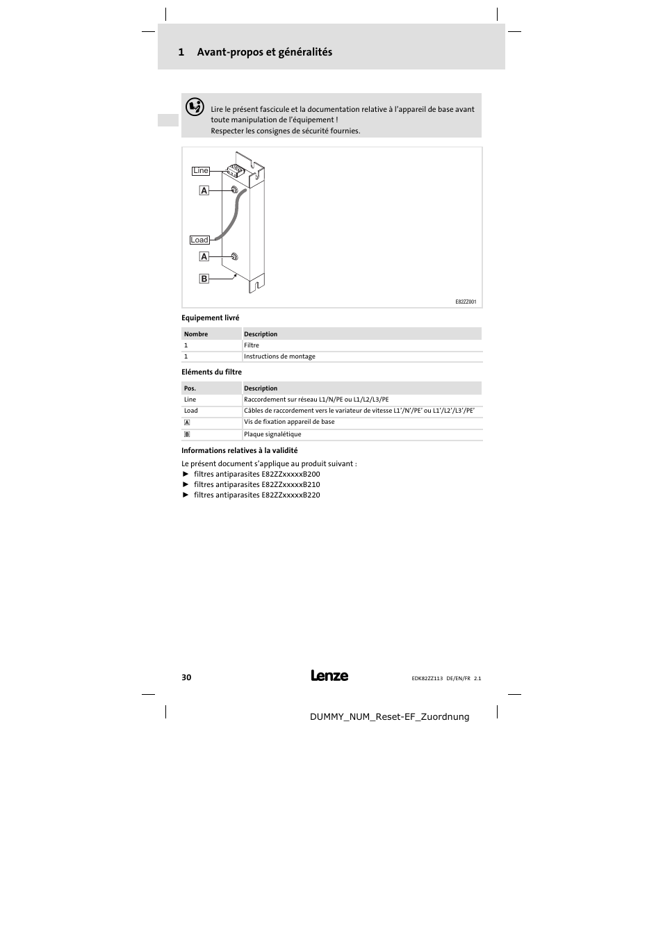 1 avant-propos et généralités | Lenze E82ZZ113 User Manual | Page 30 / 44