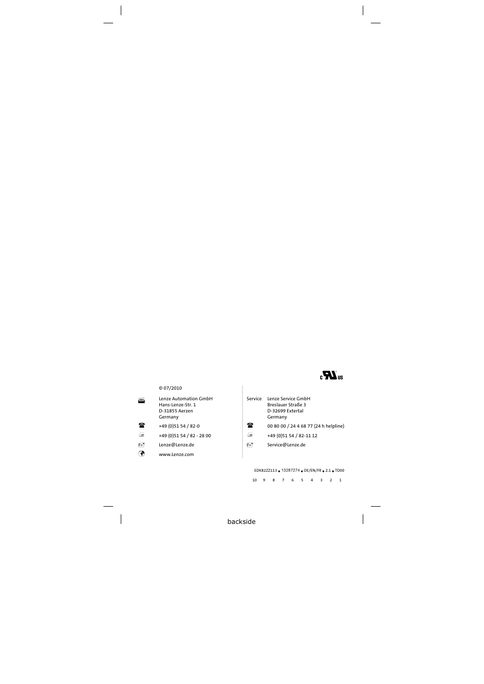 Lenze E82ZZ113 User Manual | Page 44 / 44