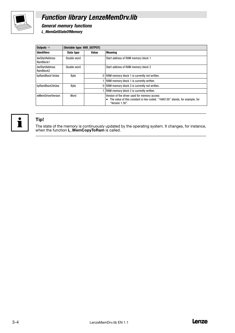 Function library lenzememdrv.lib | Lenze DDS Function library MemDrv User Manual | Page 14 / 34