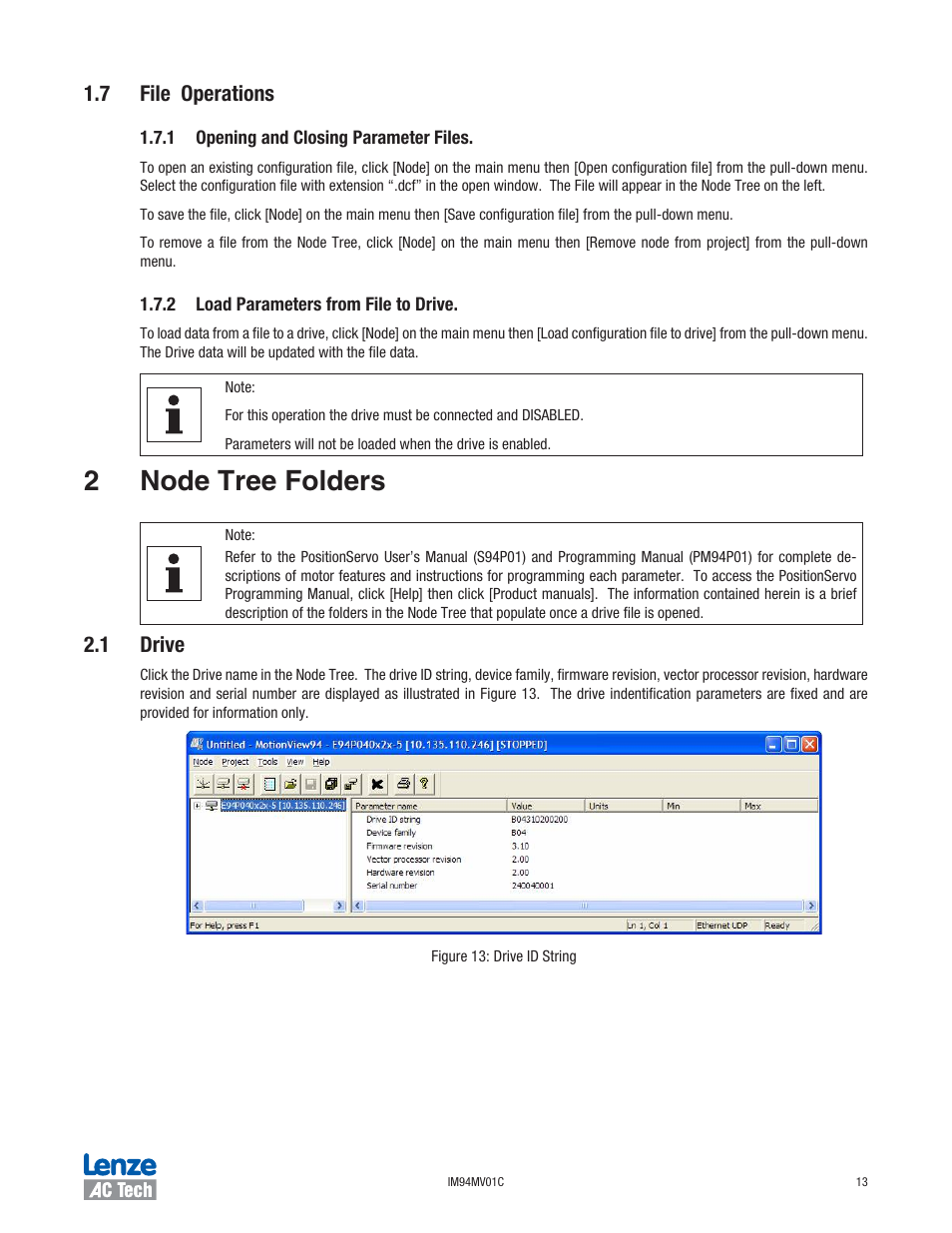 2 node tree folders, 7 file operations, 1 drive | Lenze IM94MV01C User Manual | Page 15 / 23