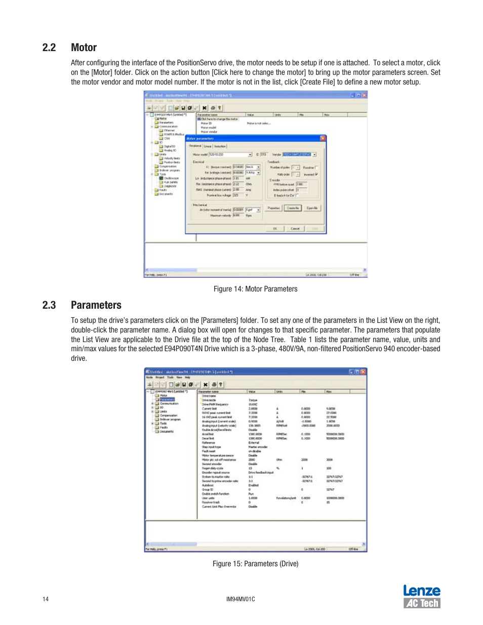 2 motor, 3 parameters | Lenze IM94MV01C User Manual | Page 16 / 23