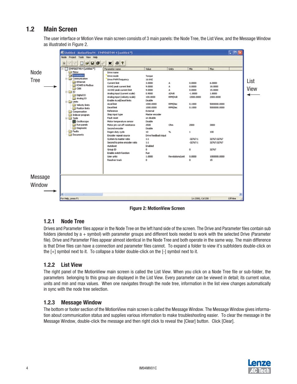 2 main screen | Lenze IM94MV01C User Manual | Page 6 / 23