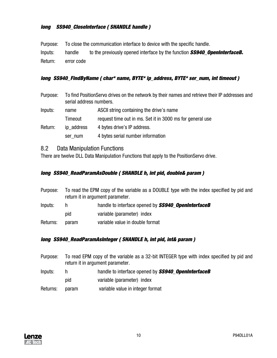 Lenze P94DLL01A User Manual | Page 10 / 14