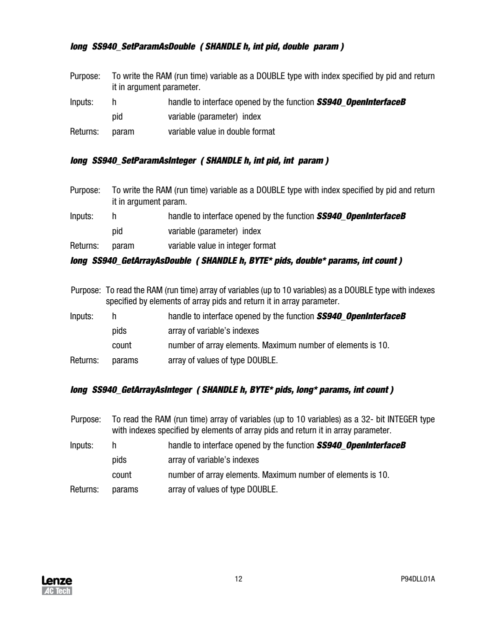 Lenze P94DLL01A User Manual | Page 12 / 14