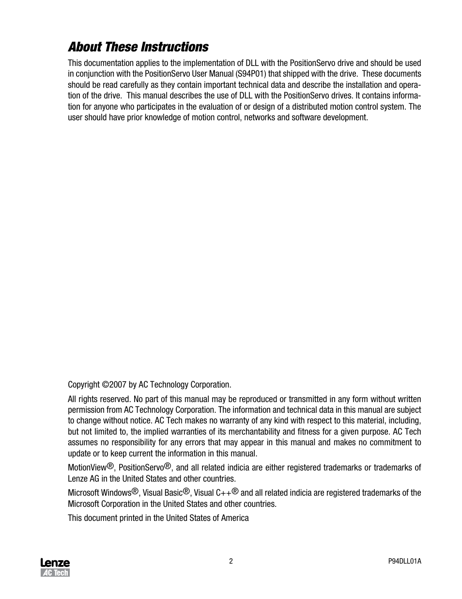 About these instructions | Lenze P94DLL01A User Manual | Page 2 / 14