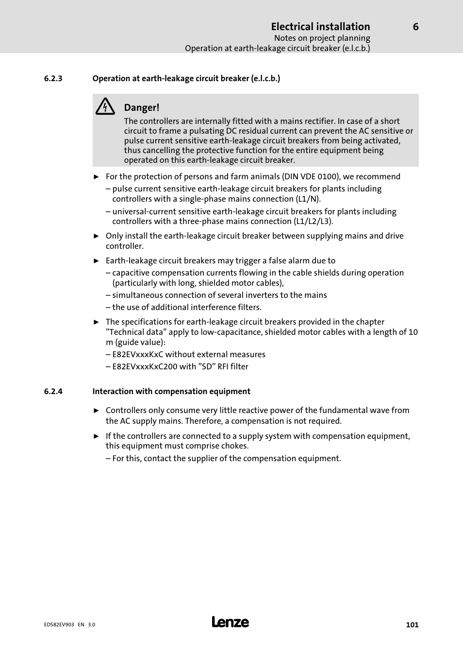 4 interaction with compensation equipment, Interaction with compensation equipment, Electrical installation | Lenze E82xVxxxKxxxxx User Manual | Page 101 / 548