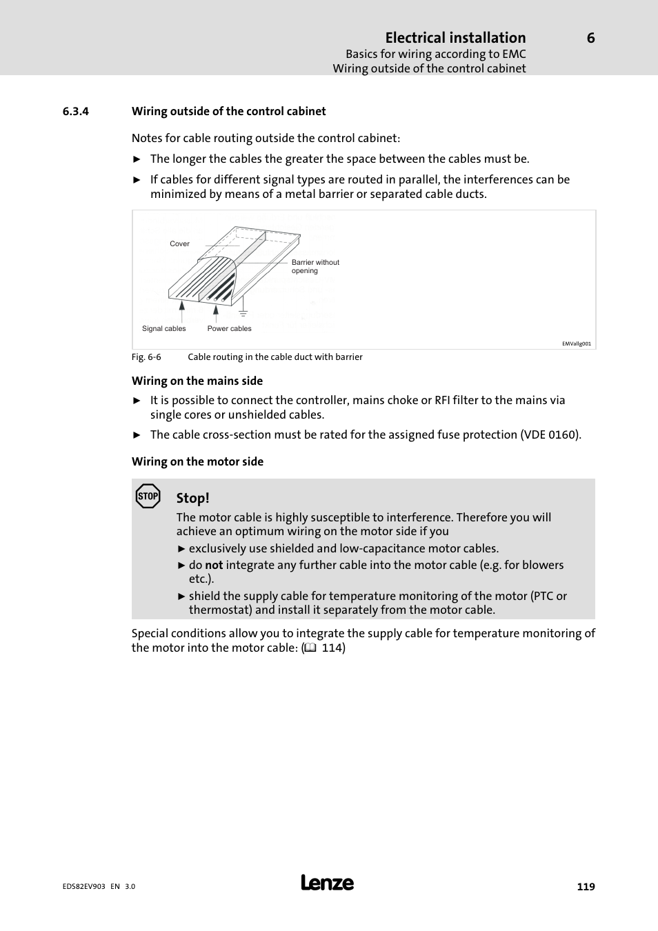 4 wiring outside of the control cabinet, Wiring outside of the control cabinet, Electrical installation | Lenze E82xVxxxKxxxxx User Manual | Page 119 / 548