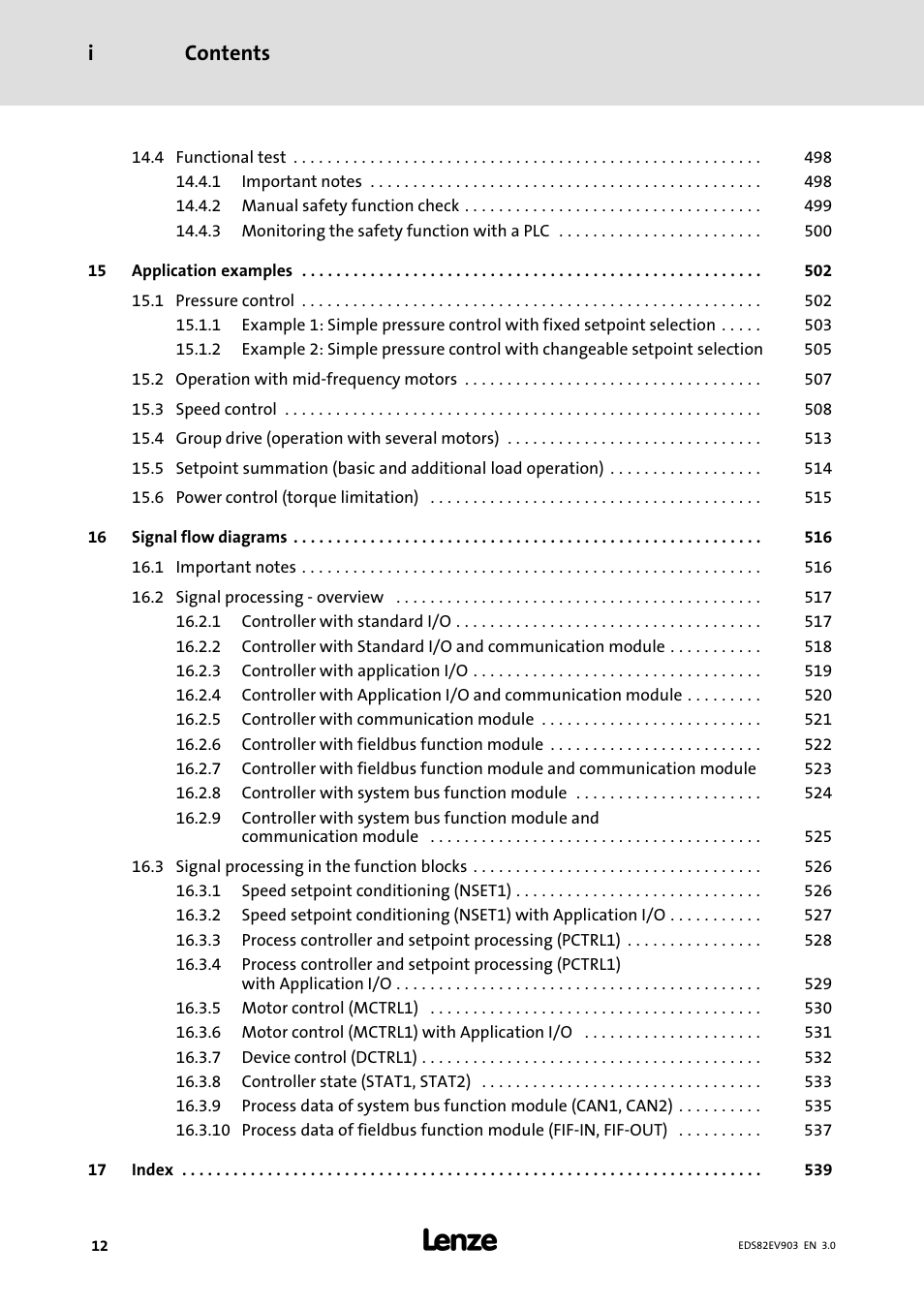 Contents i | Lenze E82xVxxxKxxxxx User Manual | Page 12 / 548