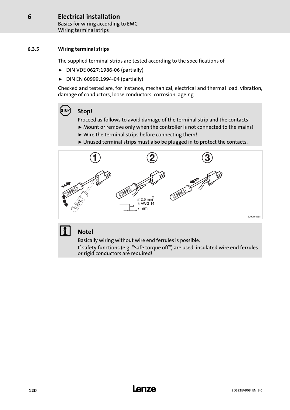 5 wiring terminal strips, Wiring terminal strips | Lenze E82xVxxxKxxxxx User Manual | Page 120 / 548