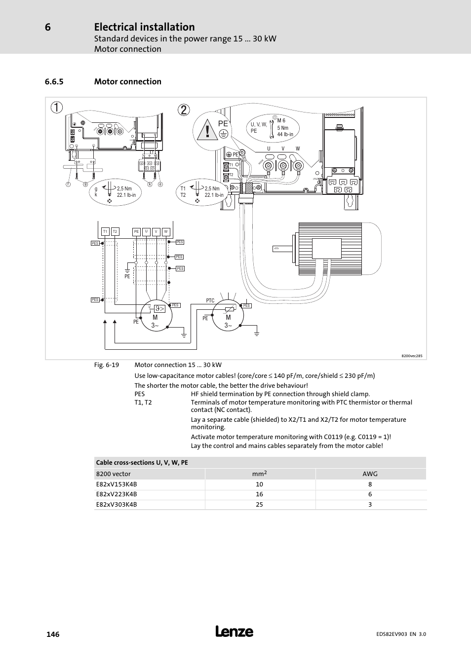 5 motor connection, Motor connection, Electrical installation | Lenze E82xVxxxKxxxxx User Manual | Page 146 / 548