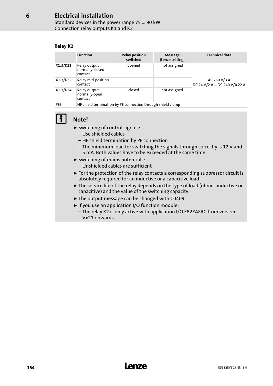 Electrical installation | Lenze E82xVxxxKxxxxx User Manual | Page 164 / 548