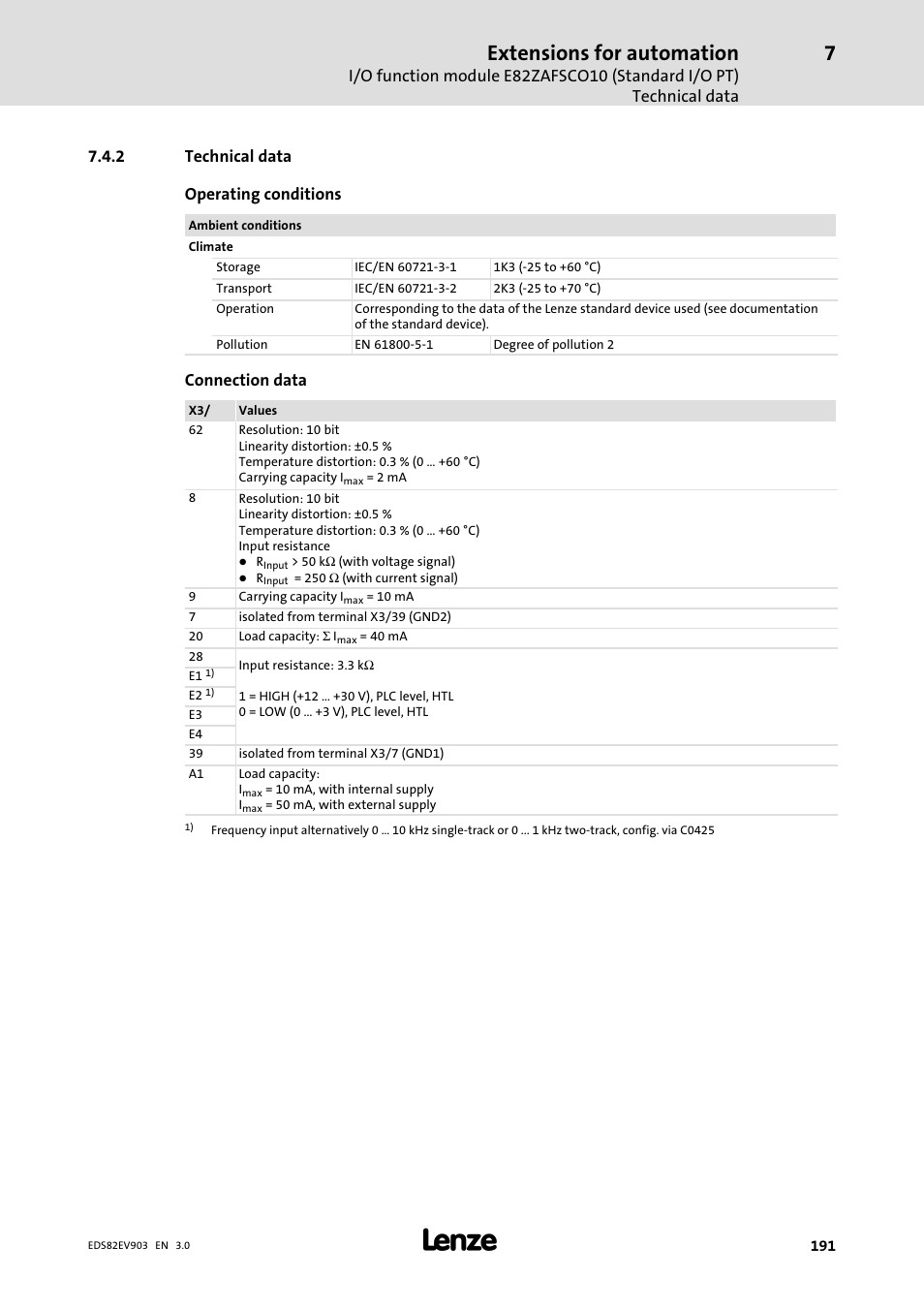 2 technical data, Technical data, Extensions for automation | Lenze E82xVxxxKxxxxx User Manual | Page 191 / 548